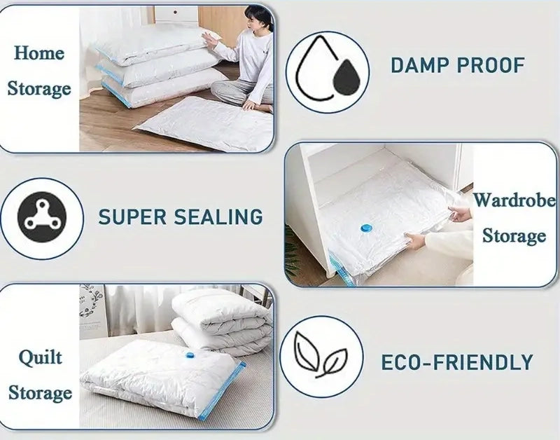 5Pcs Space-Saving Vacuum Compression Bag With Pump For Dustproof Moving - Reusable And Portable