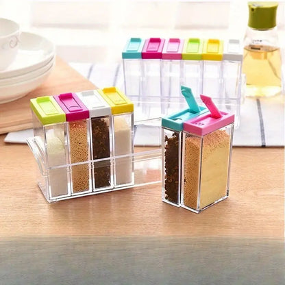 6-Piece Spice Organizer With Stand, Colored Lids And Multi Functions