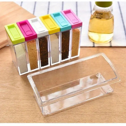 6-Piece Spice Organizer With Stand, Colored Lids And Multi Functions