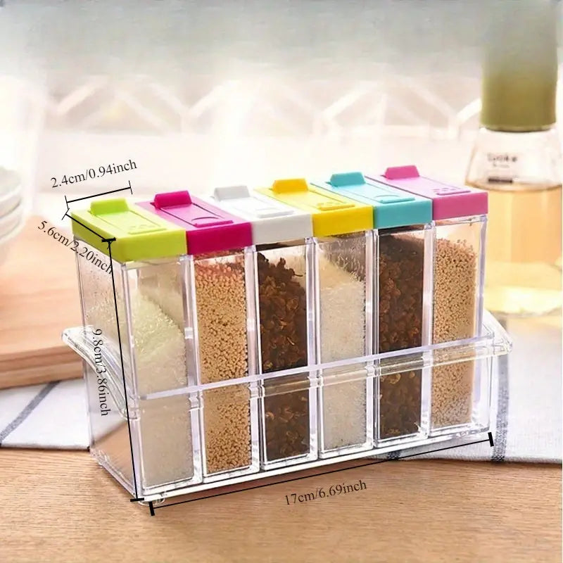 6-Piece Spice Organizer With Stand, Colored Lids And Multi Functions