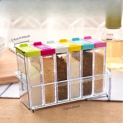 6-Piece Spice Organizer With Stand, Colored Lids And Multi Functions