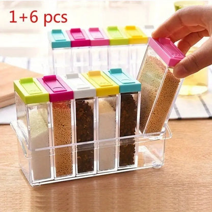 6-Piece Spice Organizer With Stand, Colored Lids And Multi Functions