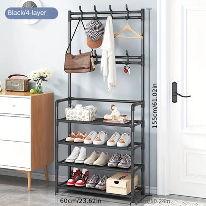 4-Tier Metal Coat and Shoe Rack - Black