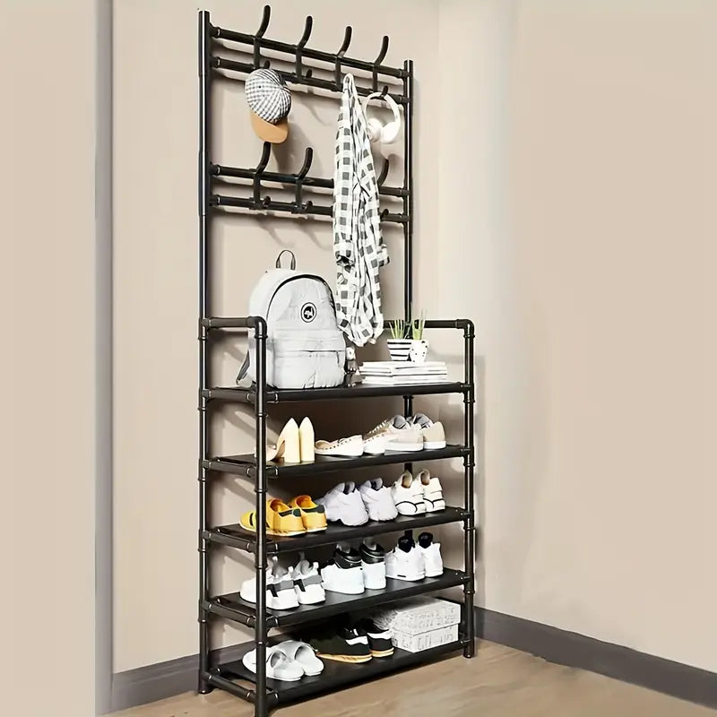 4-Tier Metal Coat and Shoe Rack - Black