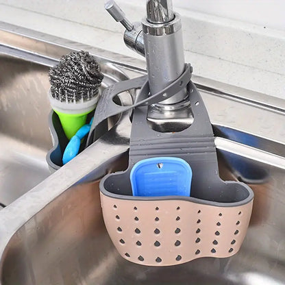 Adjustable Hanging Kitchen Sink Soap & Sponge Basket