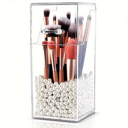 Transparent Brush Holder With Pearls