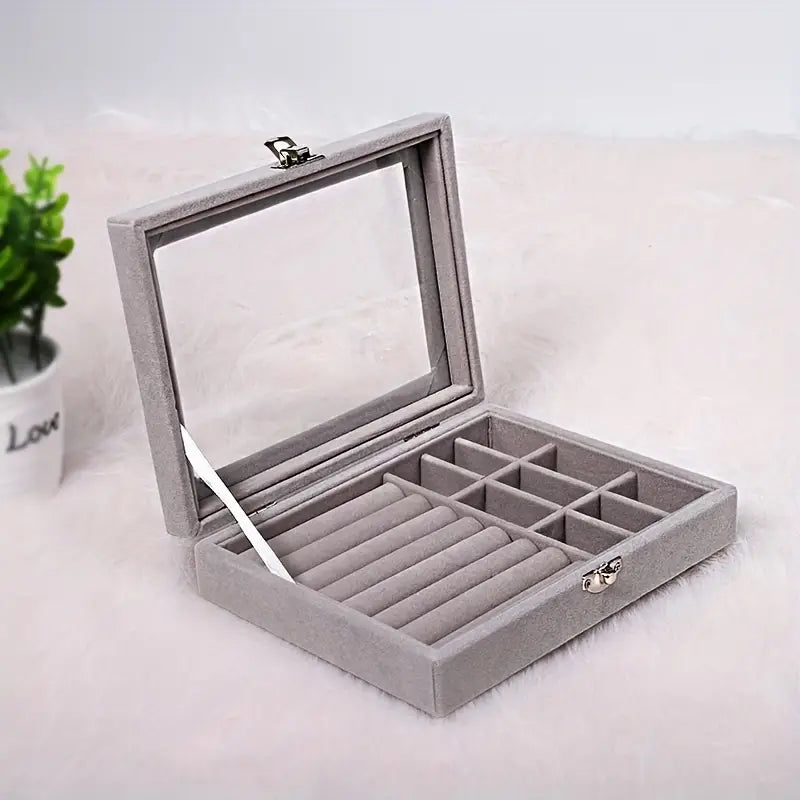 Velvet Jewelry Organizer Box Single Layer - Grey