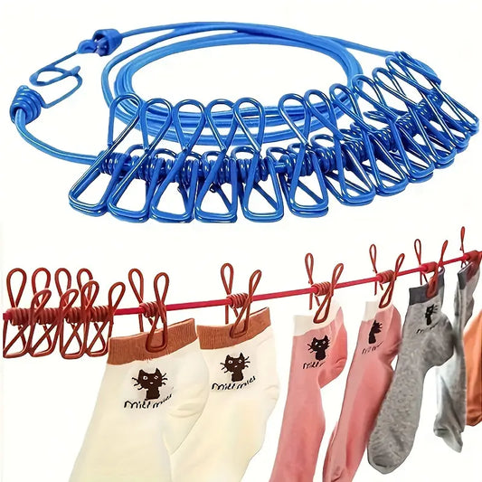 Elastic Retractable Clothesline With Durable Metal Clips