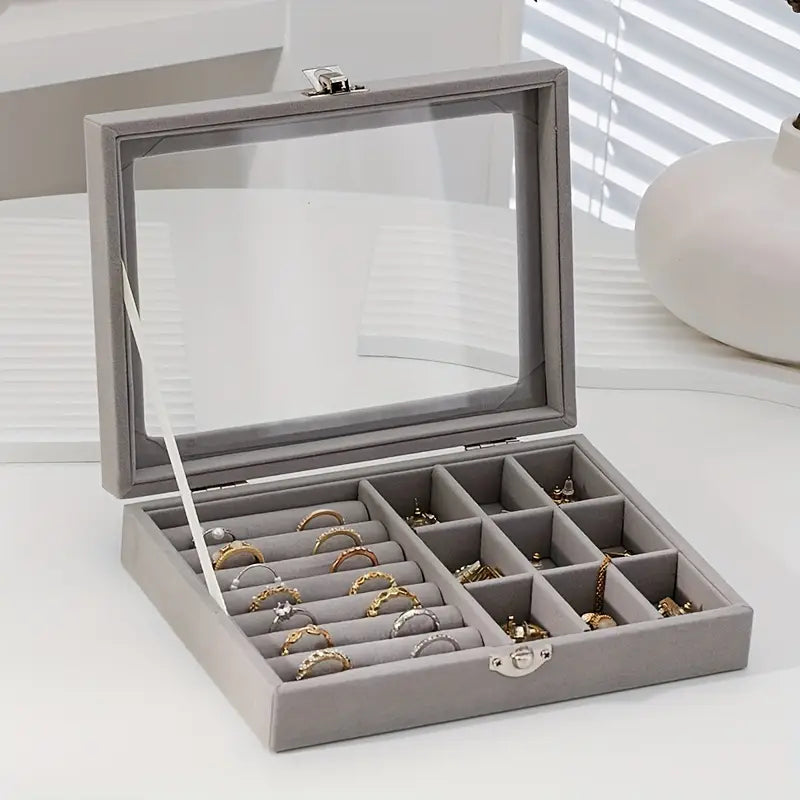 Velvet Jewelry Organizer Box Single Layer - Grey