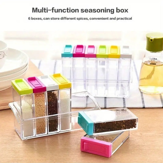 6-Piece Spice Organizer With Stand, Colored Lids And Multi Functions