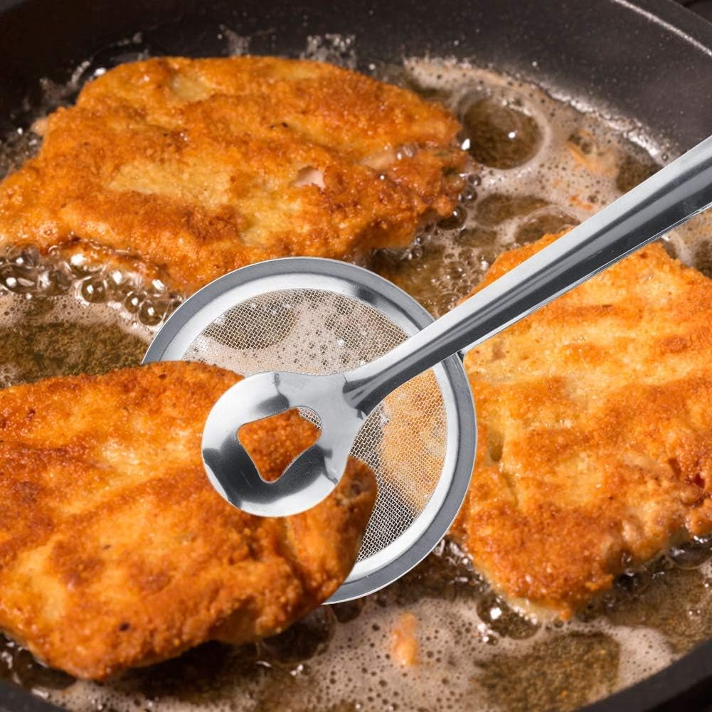 2‑in‑1 Frying Tong with Strainer – Stainless Steel