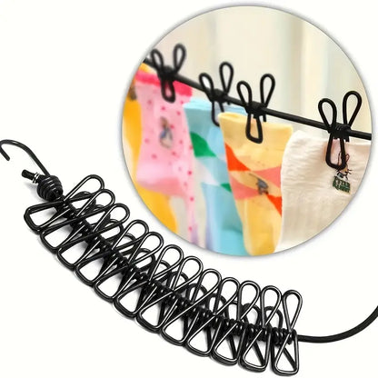 Elastic Retractable Clothesline With Durable Metal Clips