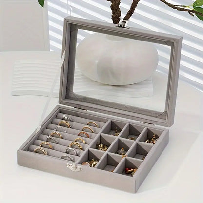 Velvet Jewelry Organizer Box Single Layer - Grey