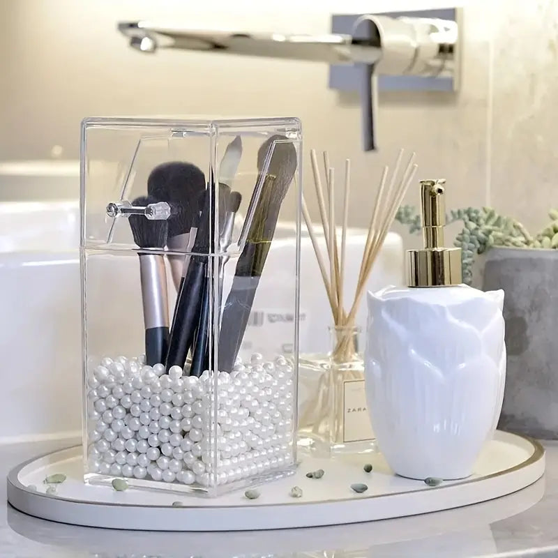 Transparent Brush Holder With Pearls