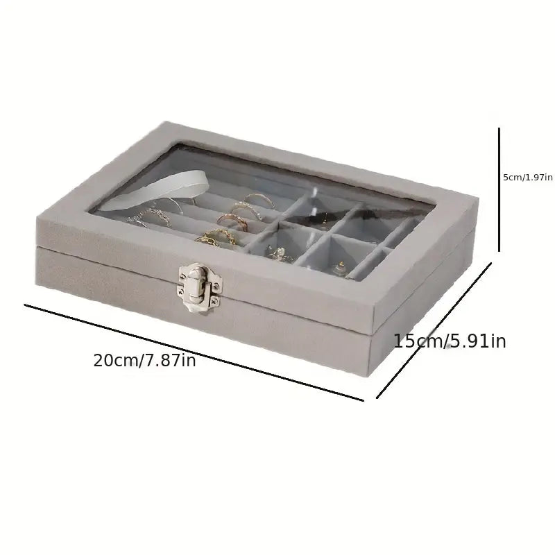 Velvet Jewelry Organizer Box Single Layer - Grey